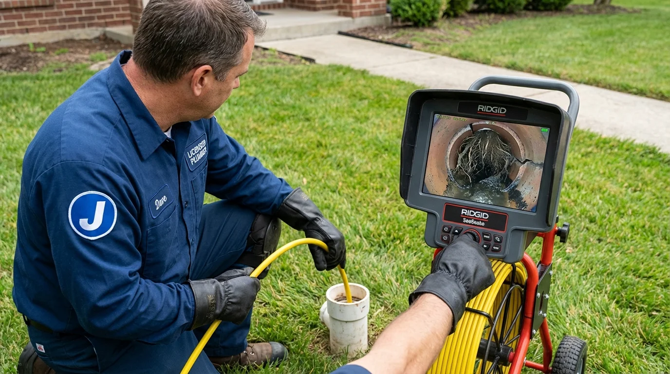 Sewer camera inspection being performed by Johns Plumbing LLC in Avoca